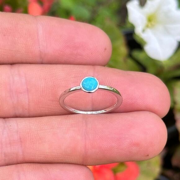 Sterling Silver Rounded Turquoise Bead Ring - Picture 1 of 7